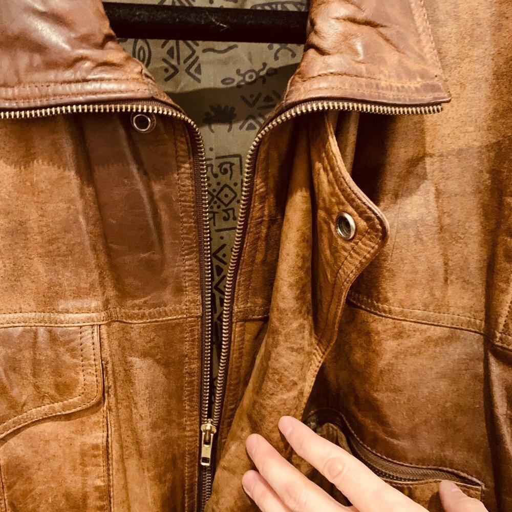 Vintage Mirage Brown Soft Distressed Leather Jacket Coat Size 44 XL - Picture 5 of 15